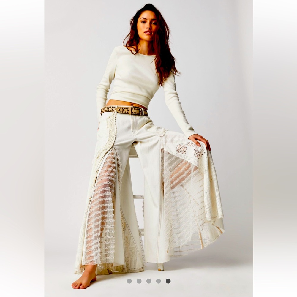 We The Free Cream Pants with Button Detail